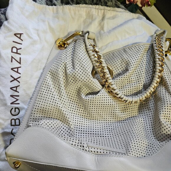 BCBGMaxAzria Cream Buttery Soft Perforated Leather Shoulder Bag, Gold Hardware - Picture 16 of 16